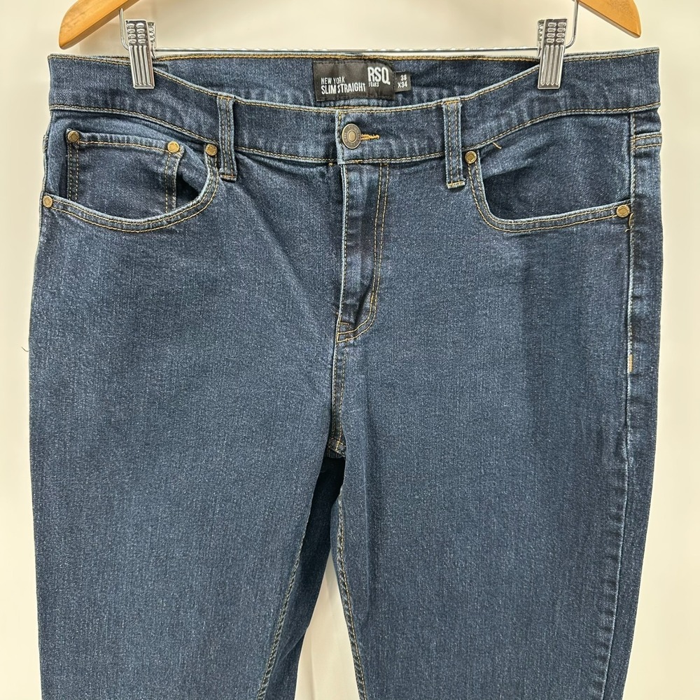 RSQ New York Jeans Mens 38x34 Blue Denim Stretch Slim Fit‎ Straight Leg 5-Pocket
